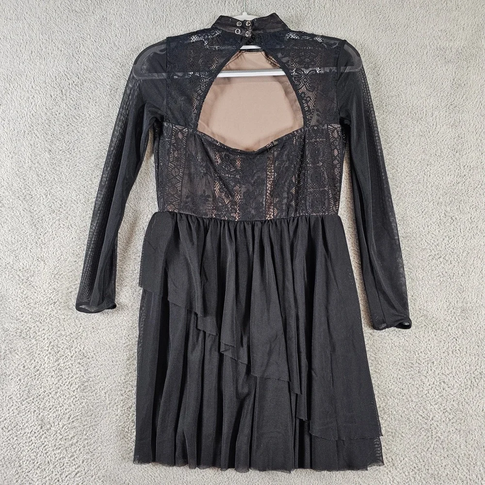 Weissman Black Lace Mesh Long Sleeve Lyrical Dance Costume Dress XLC KIDS